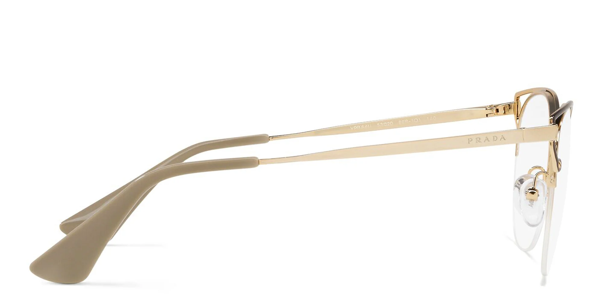 Shop PRADA Half Rim Round Eyeglasses in Brown online.