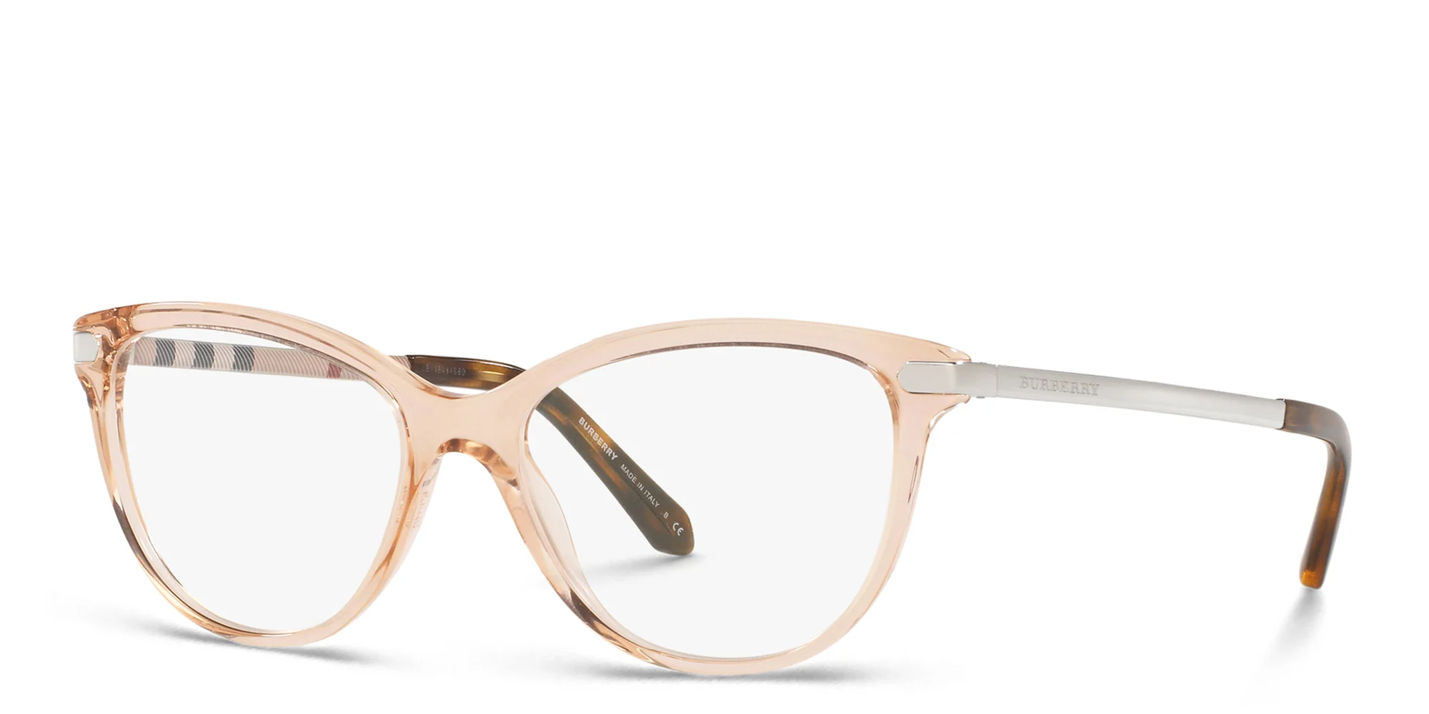 Shop BURBERRY Square Eyeglasses in Transparent Peach online.