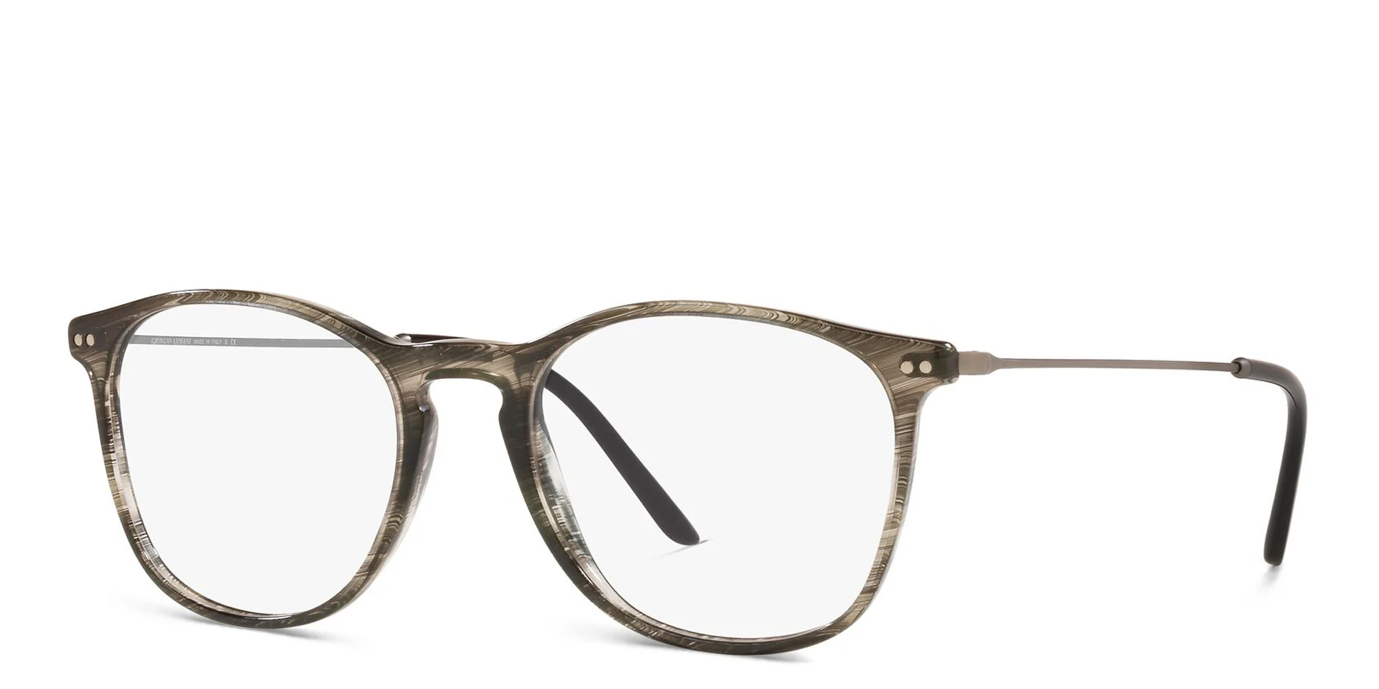 Shop GIORGIO ARMANI Round Eyeglasses in Black & Tortoise Top online.