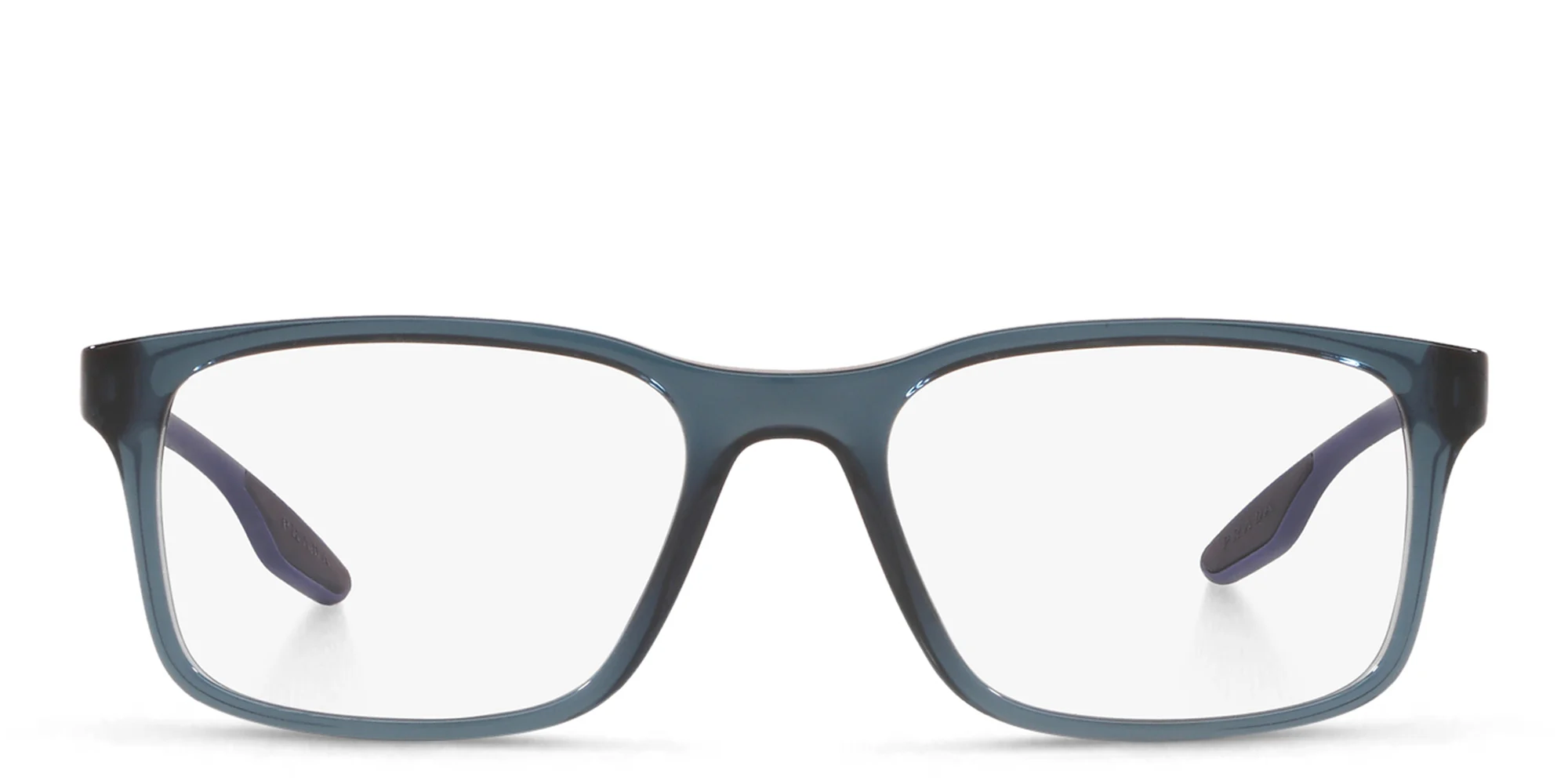 Shop Prada Linea Rossa Pillow Eyeglasses in Matte Translucent Blue online.