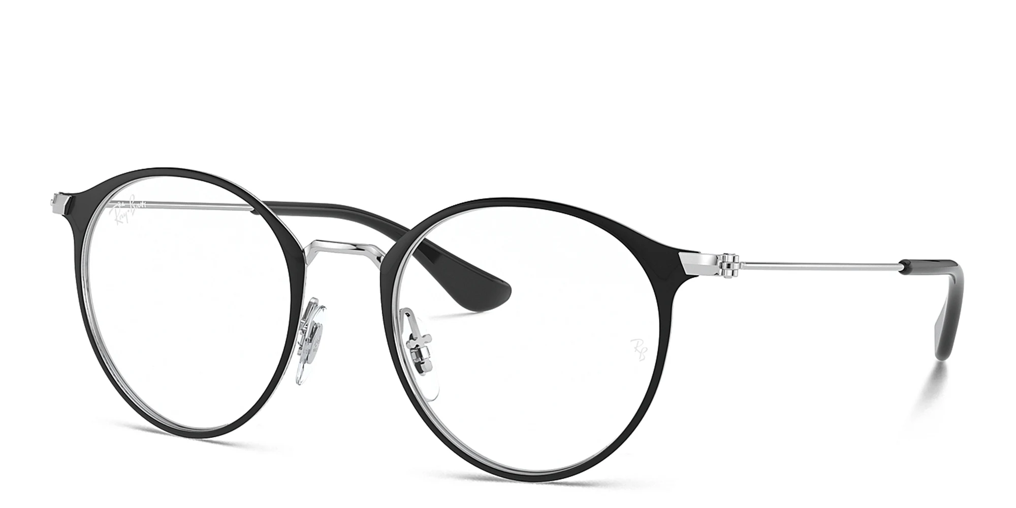Shop Ray-Ban Junior Kids Panthos Eyeglasses in Metal in Black On Silver online.