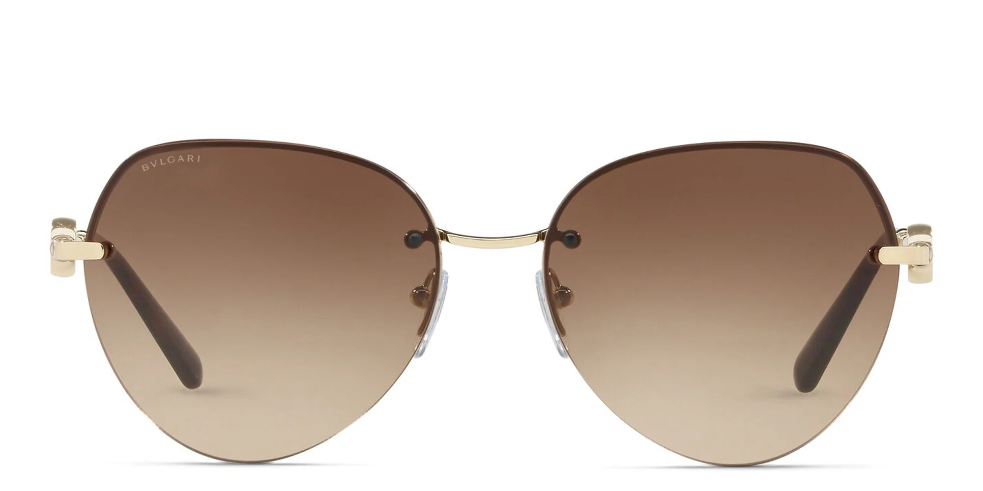 Shop BVLGARI Rimless Aviator Sunglasses in Pale Gold online.