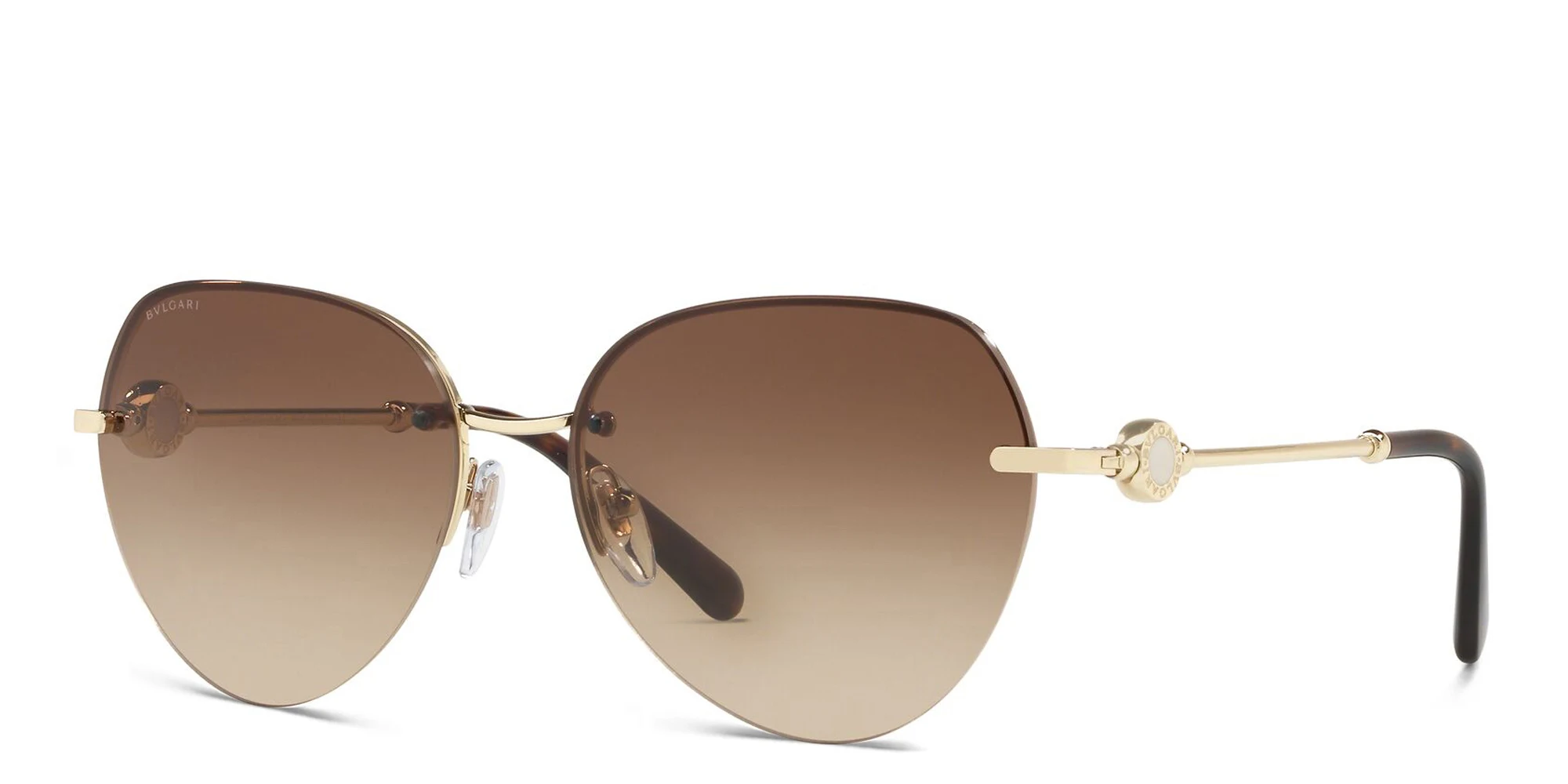 Shop BVLGARI Rimless Aviator Sunglasses in Pale Gold online.