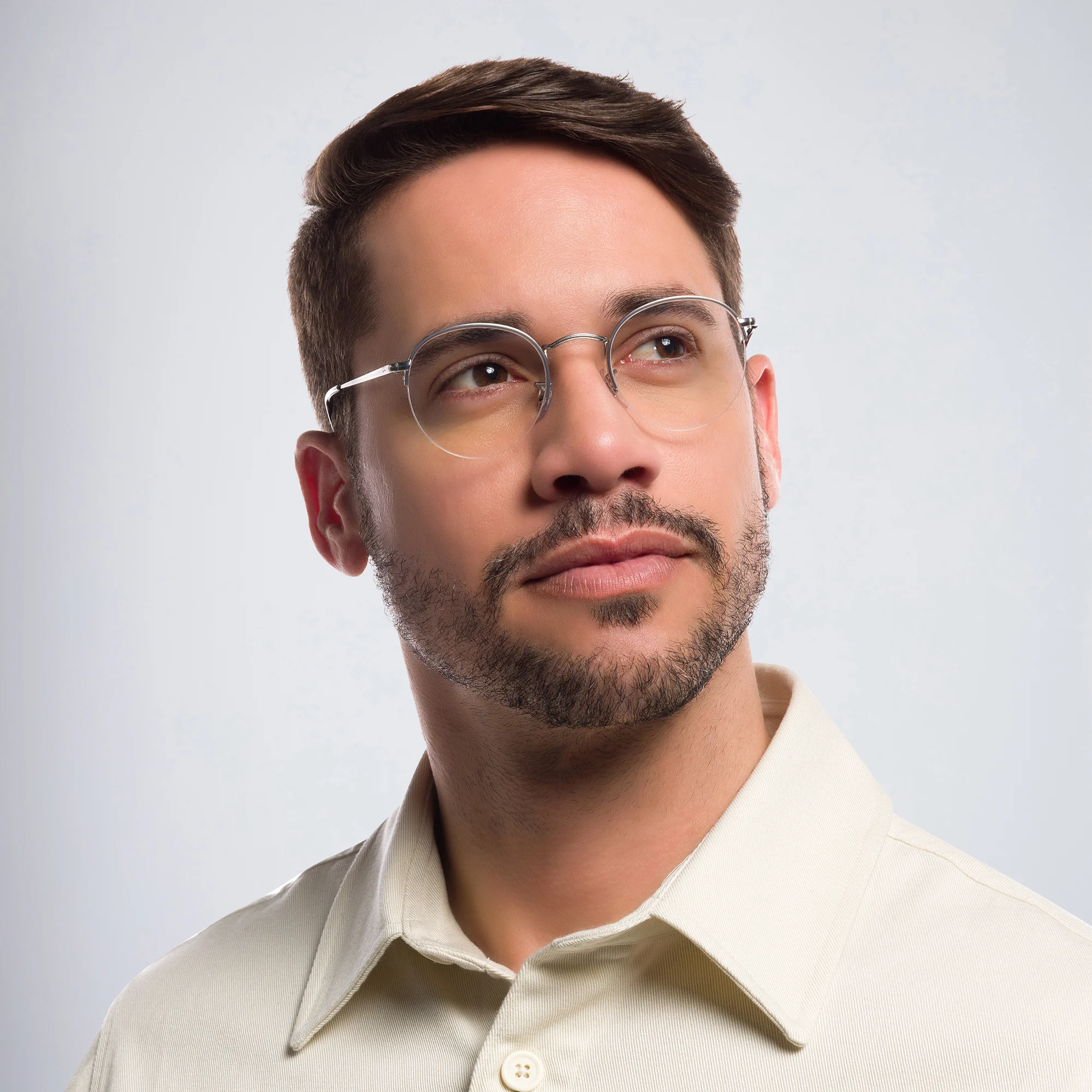 Shop Ray-Ban Round Gaze Unisex Half Rim Eyeglasses in Silver online.