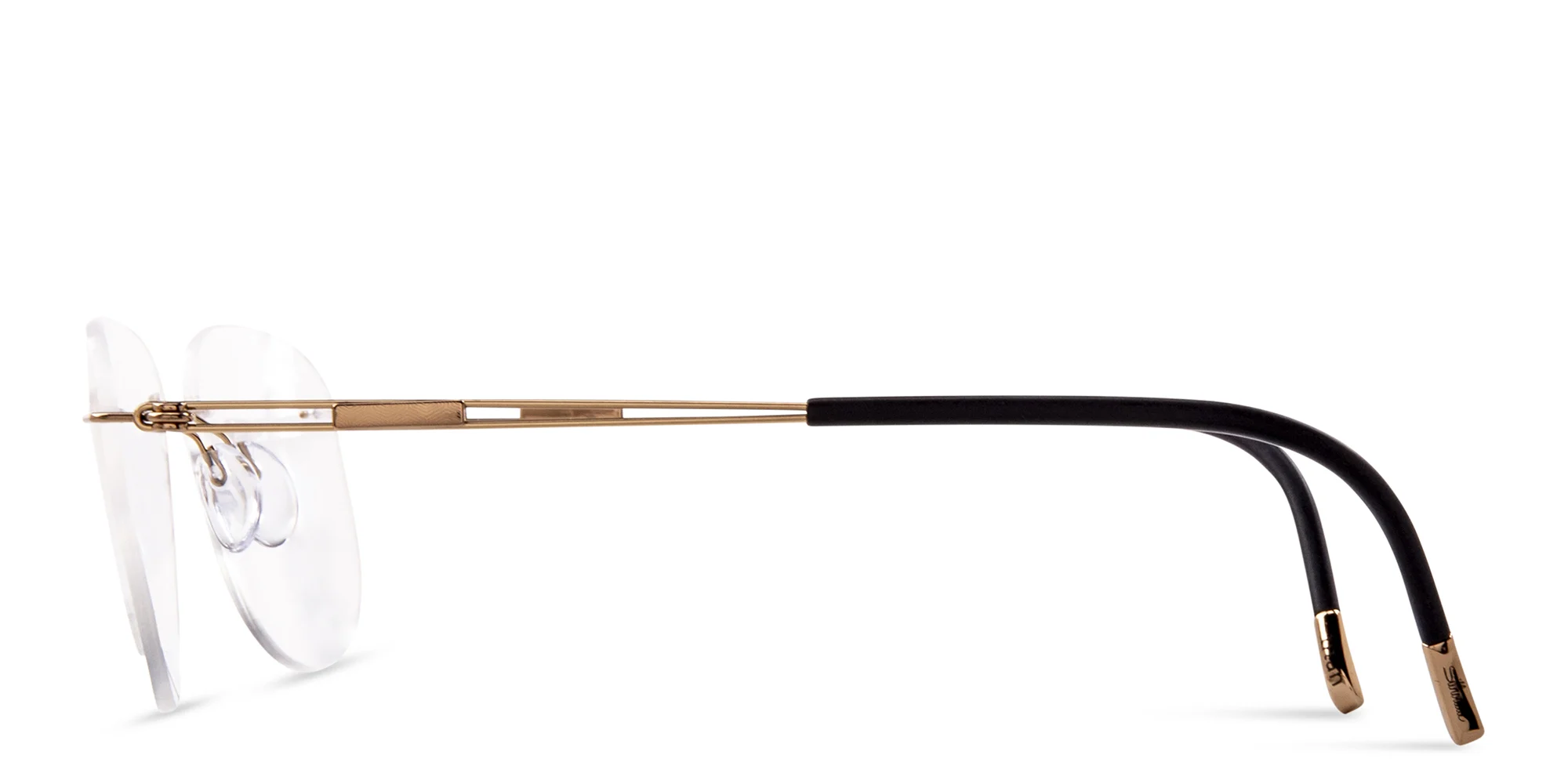 Shop Silhouette Rimless Aviator Eyeglasses in Gold online.