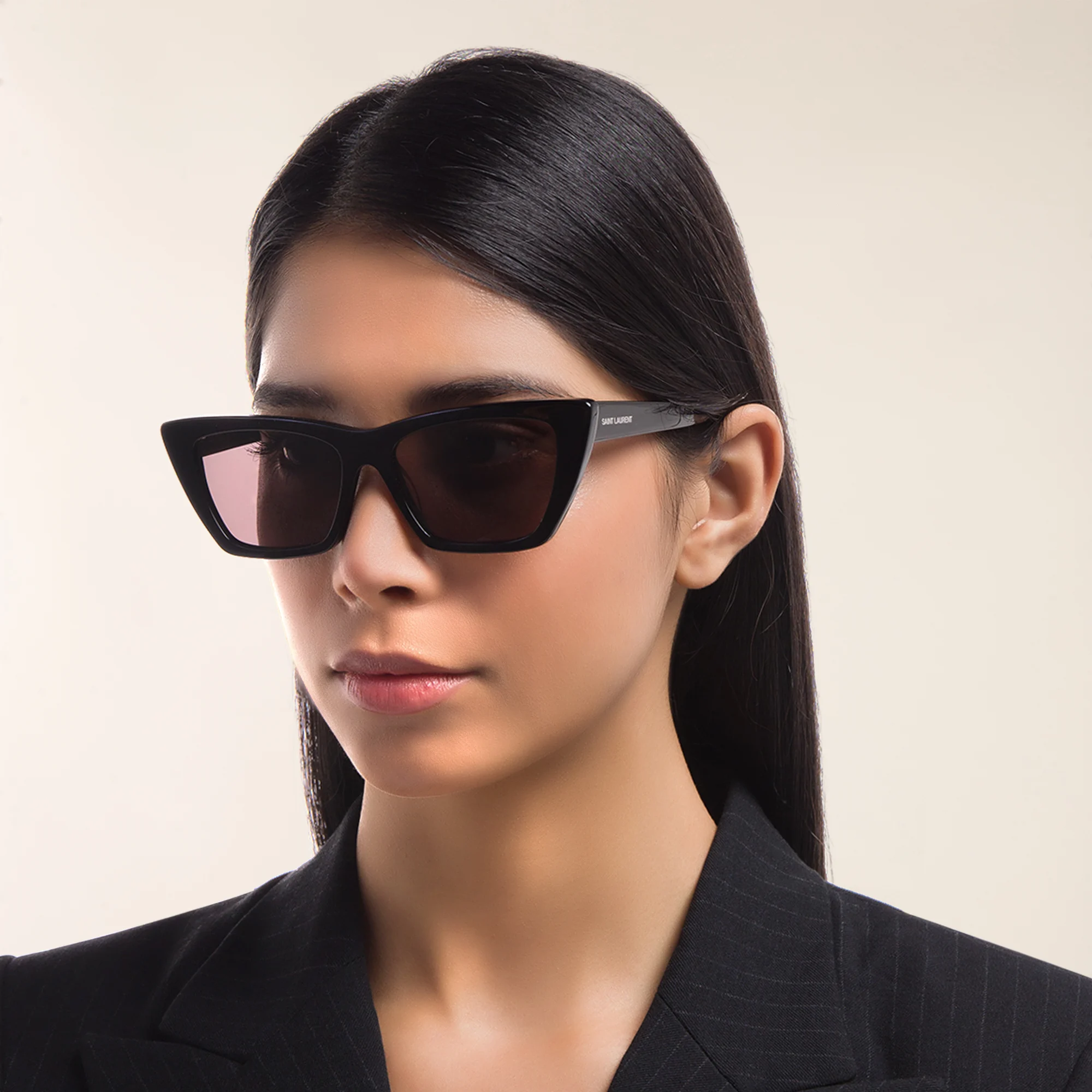 Shop SAINT LAURENT Cat-Eye Sunglasses in Black online.