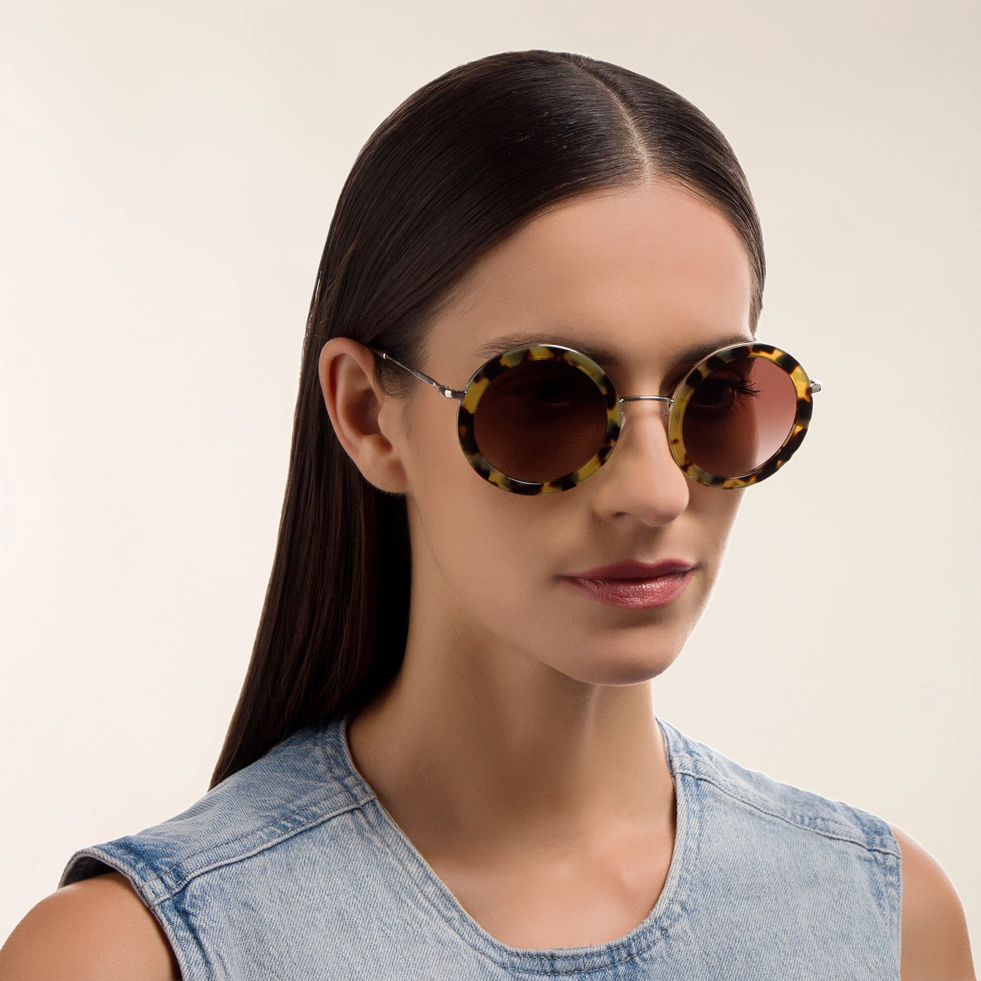 Shop MIU MIU Oversized Round Sunglasses in Light Havana online.