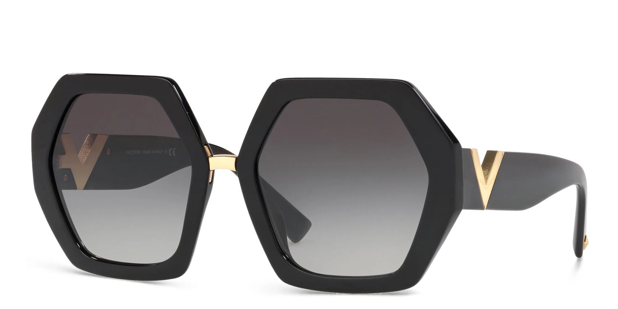Shop VALENTINO V Logo Oversized Irregular Sunglasses in Black online.