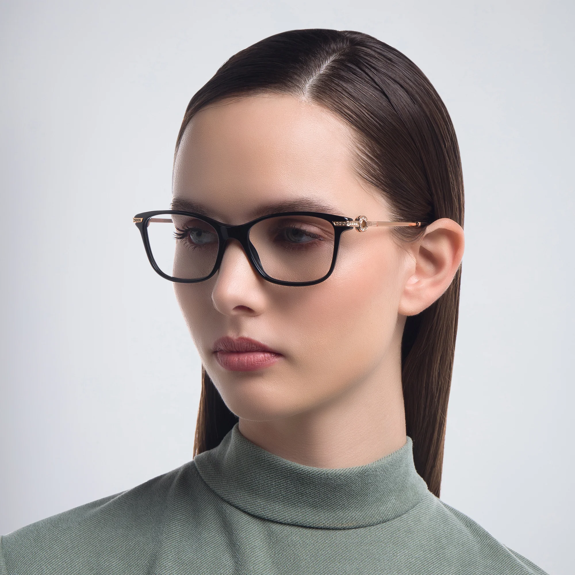 Shop BVLGARI Rectangle Eyeglasses in Black online.