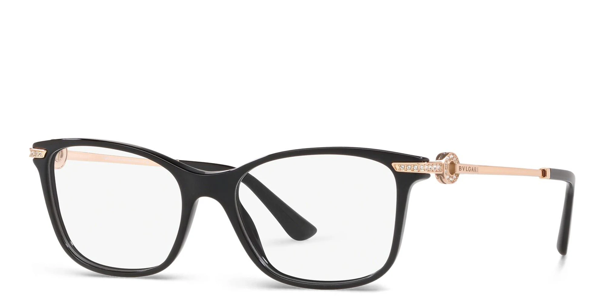 Shop BVLGARI Rectangle Eyeglasses in Black online.