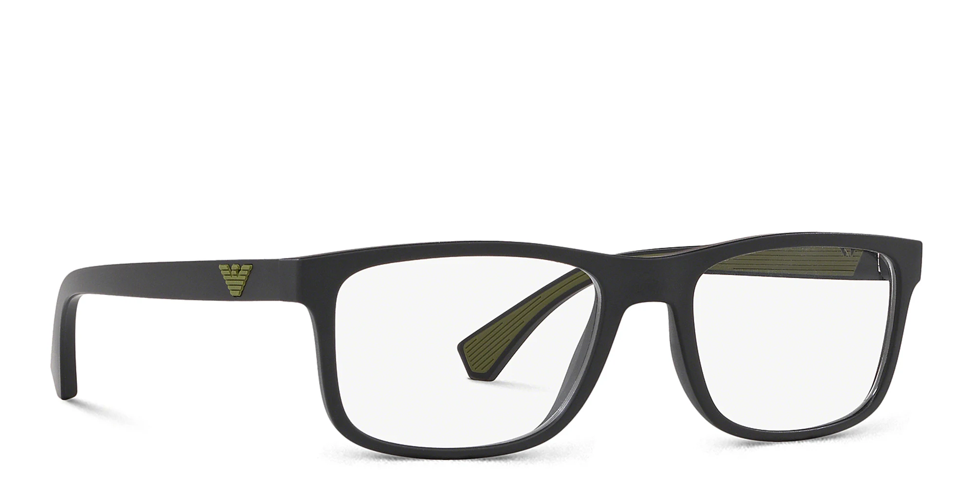 Shop Emporio Armani Wide Rectangle Eyeglasses in Matte Black online.