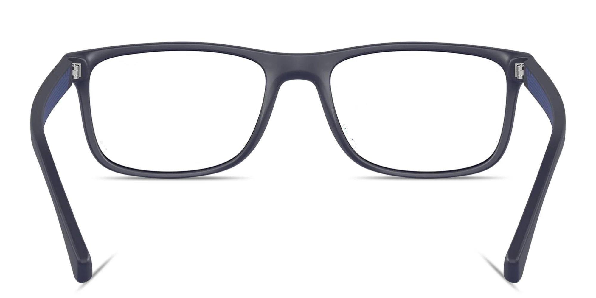 Shop Emporio Armani Eagle Logo Wide Rectangle Eyeglasses in Matte Blue online.