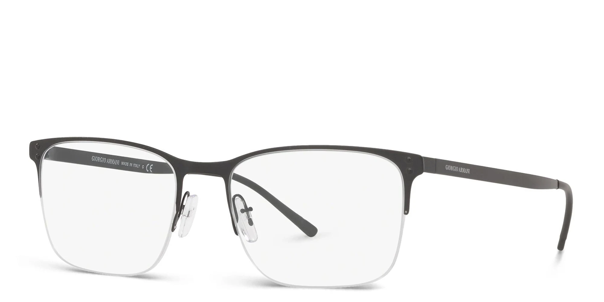 Shop GIORGIO ARMANI Half Rim Rectangle Eyeglasses in Matte Black online.
