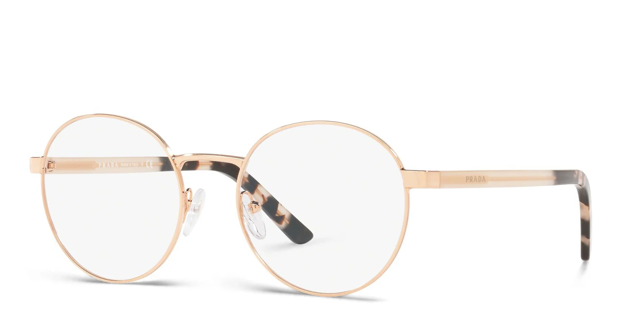 Shop PRADA Round Eyeglasses in Pink online.