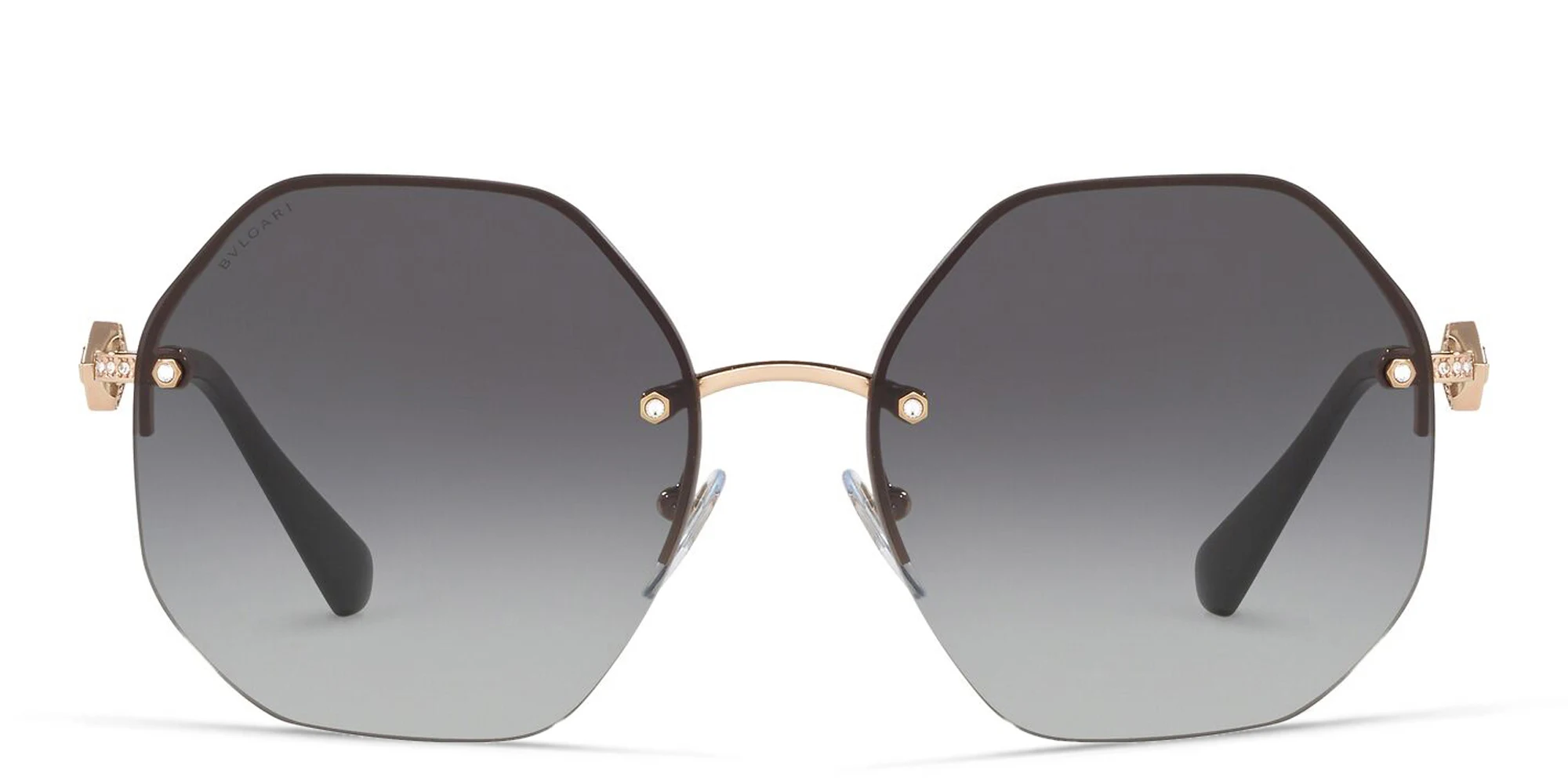 Shop BVLGARI Half Rim Irregular Sunglasses in Pink Gold online.