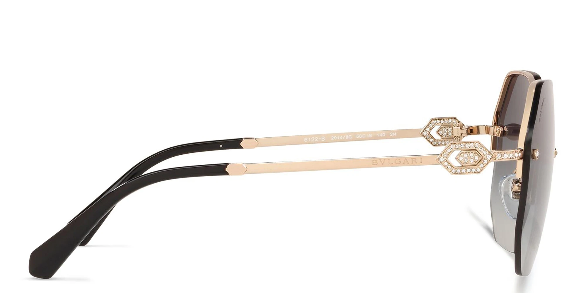 Shop BVLGARI Half Rim Irregular Sunglasses in Pink Gold online.