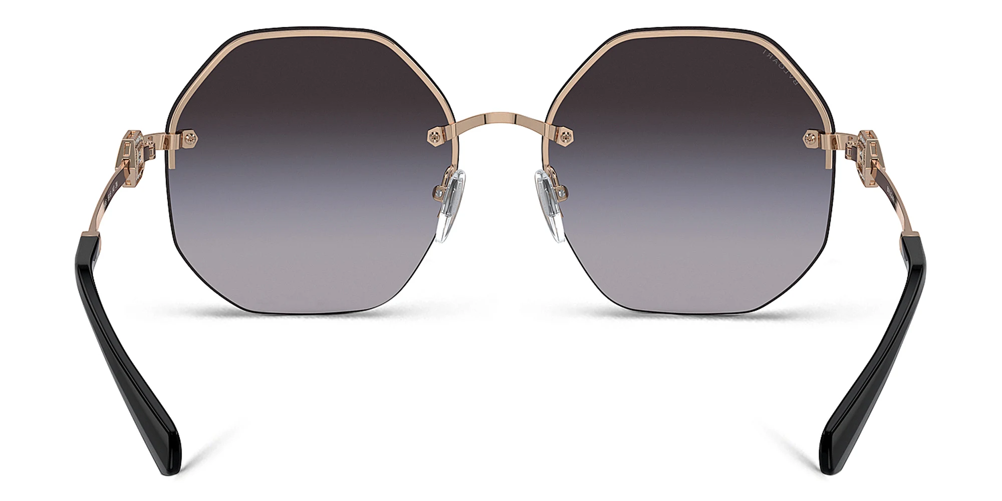 Shop BVLGARI Half Rim Irregular Sunglasses in Pink Gold online.