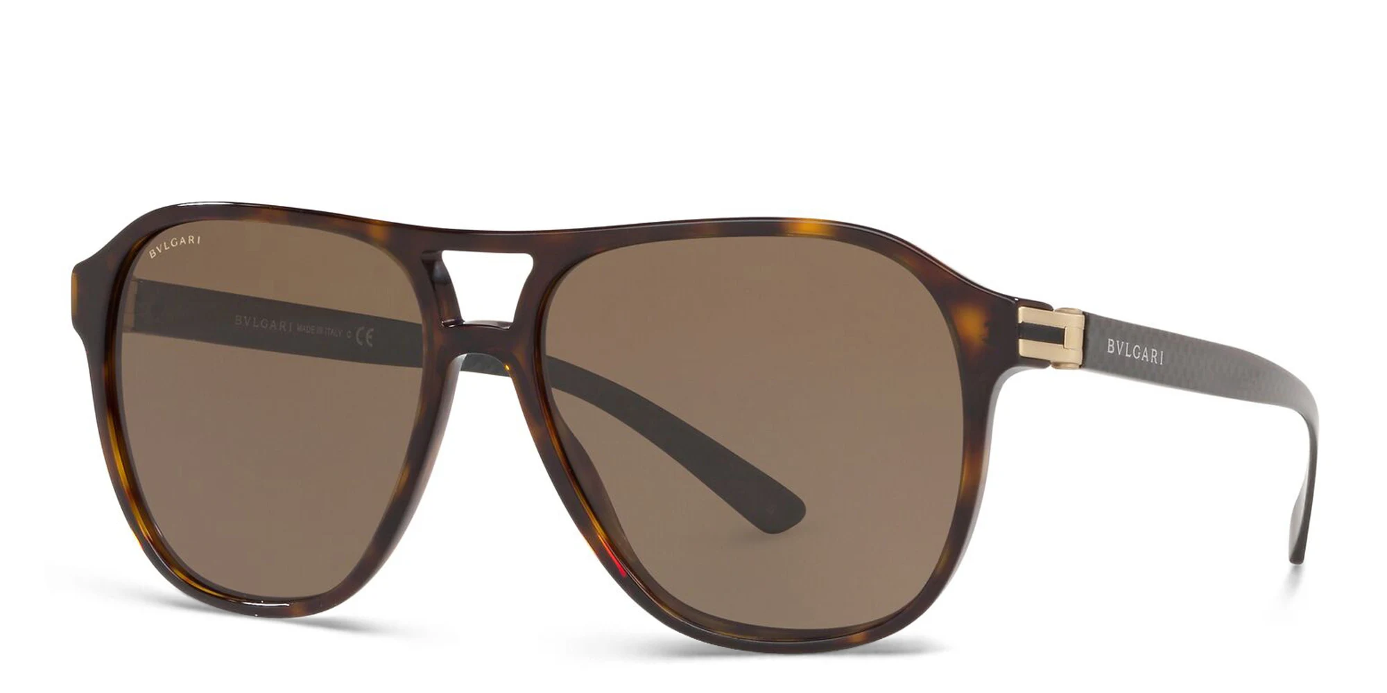 Shop BVLGARI Pilot Sunglasses in Dark Havana online.