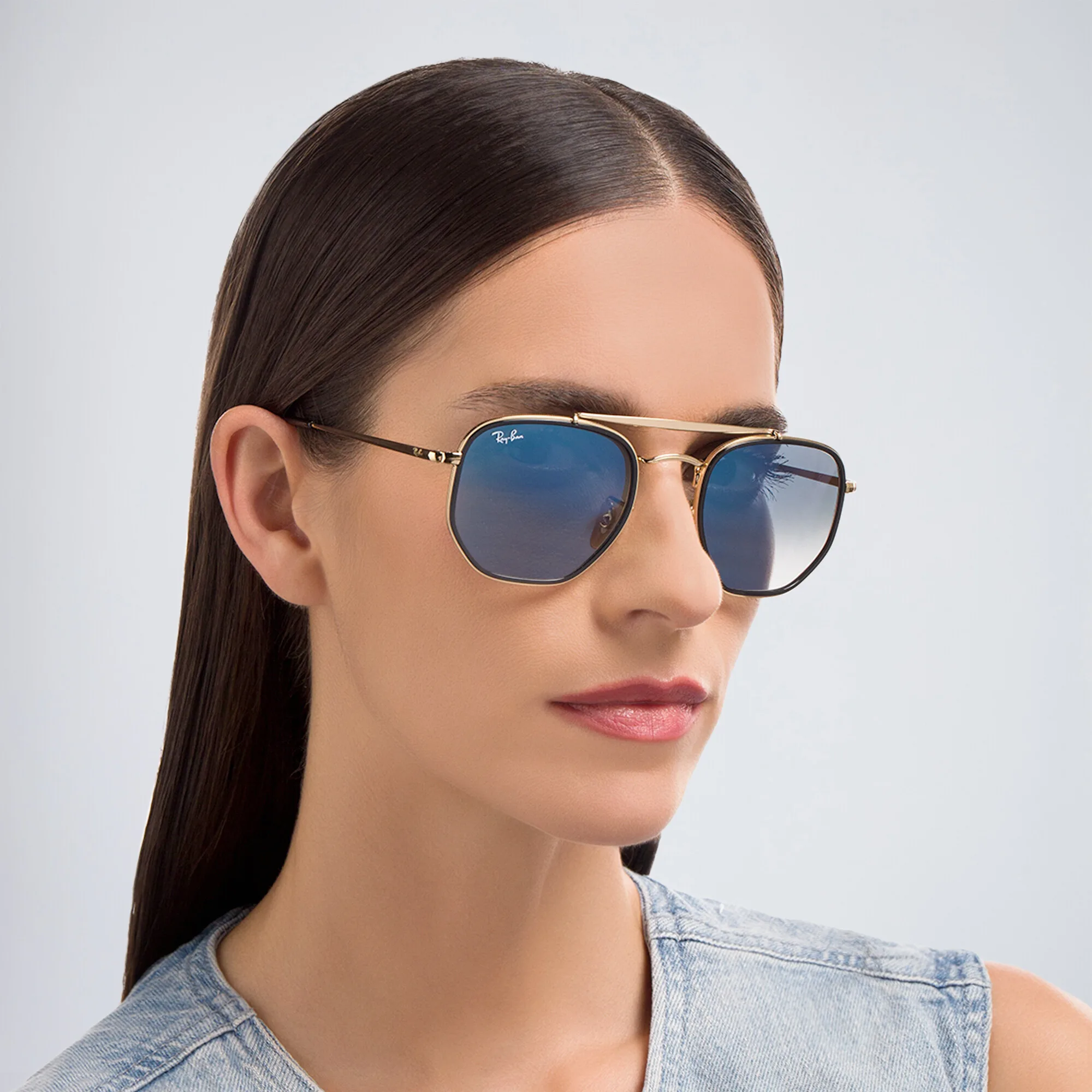 Shop Ray-Ban The Marshal II Unisex Hexagonal Irregular Sunglasses in Gold online.