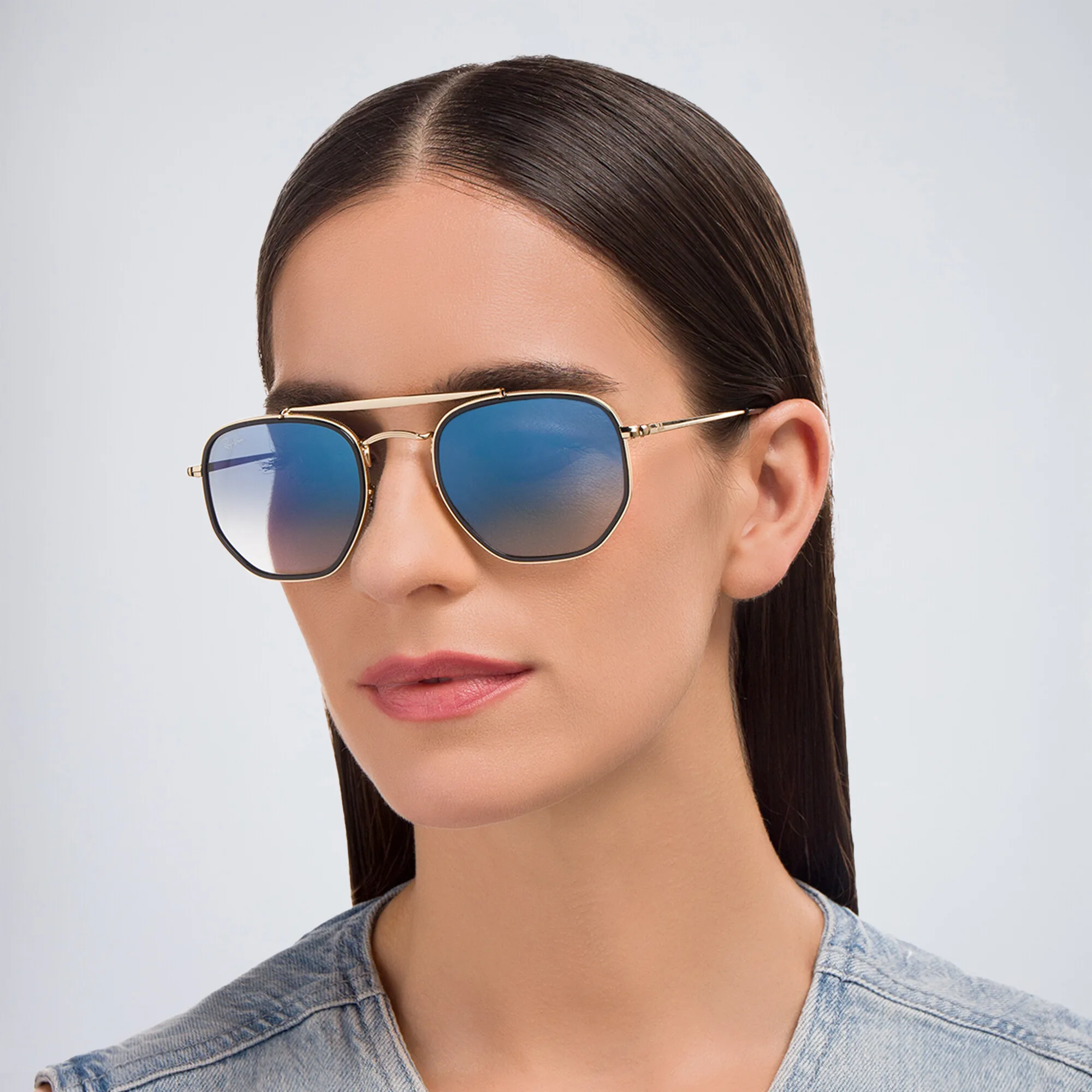 Shop Ray-Ban The Marshal II Unisex Hexagonal Irregular Sunglasses in Gold online.