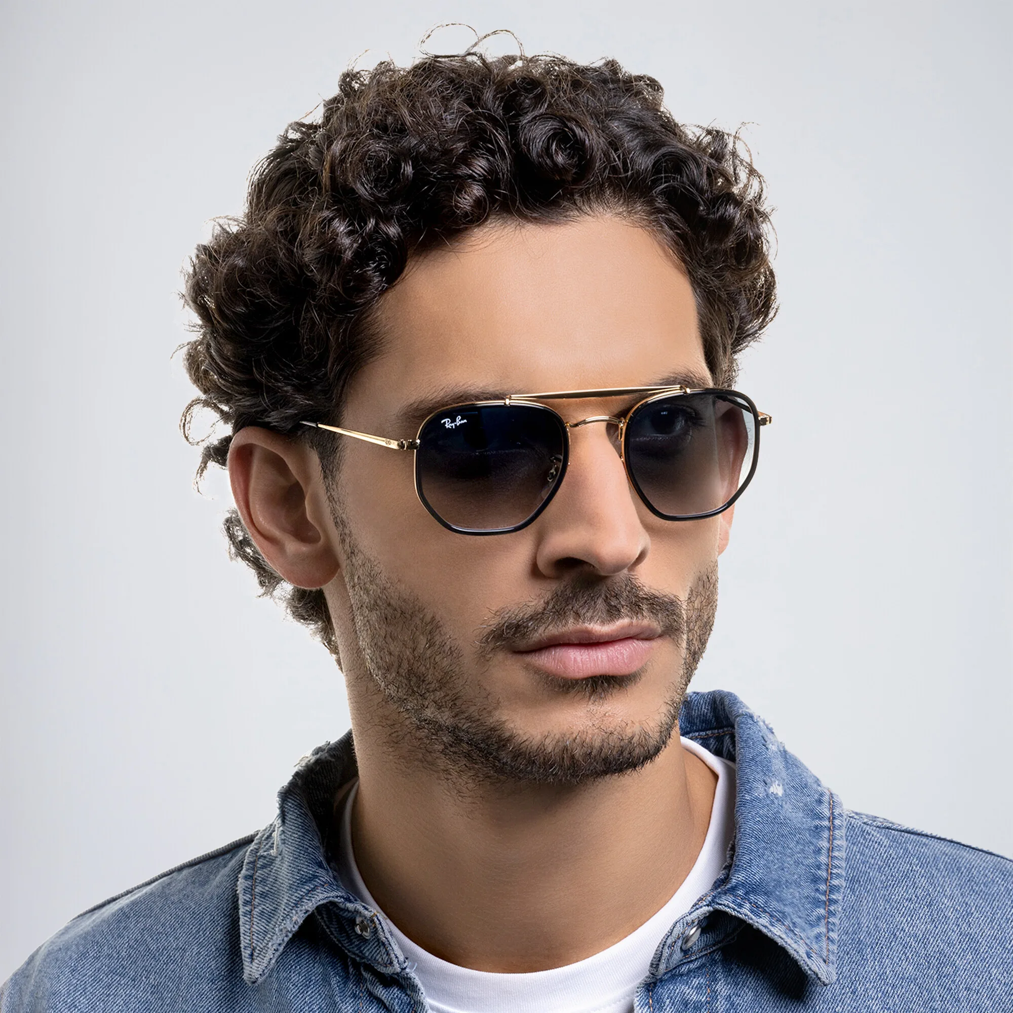 Shop Ray-Ban The Marshal II Unisex Hexagonal Irregular Sunglasses in Gold online.