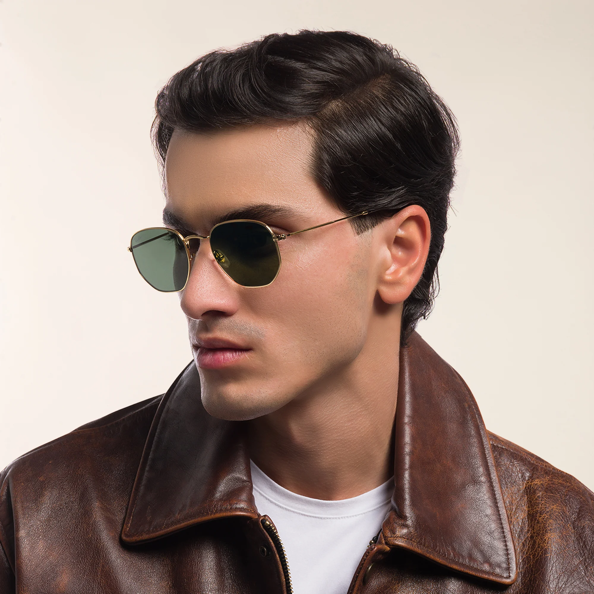 Shop Ray-Ban Hexagonal Unisex Sunglasses in Gold online.