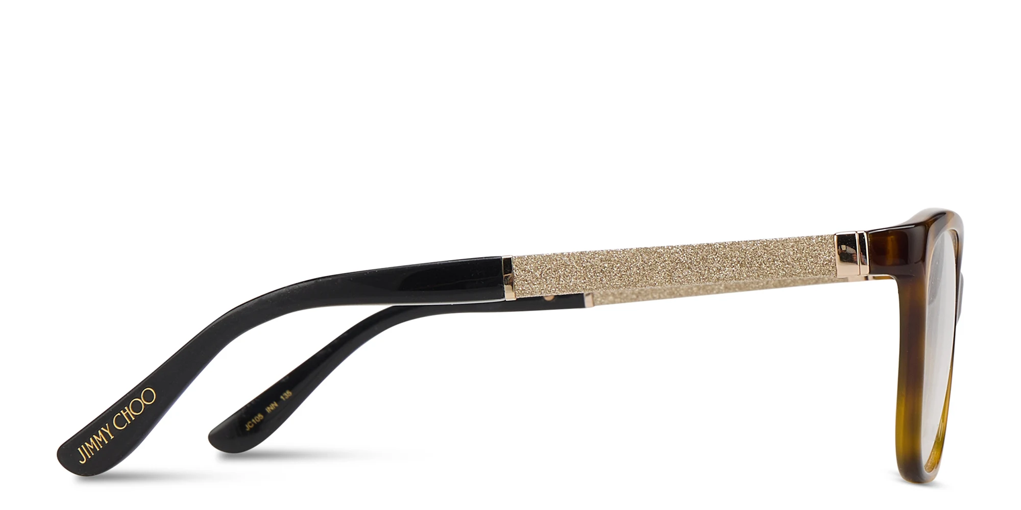 Shop JIMMY CHOO Rectangle Eyeglasses in Havana Glitter Black online.