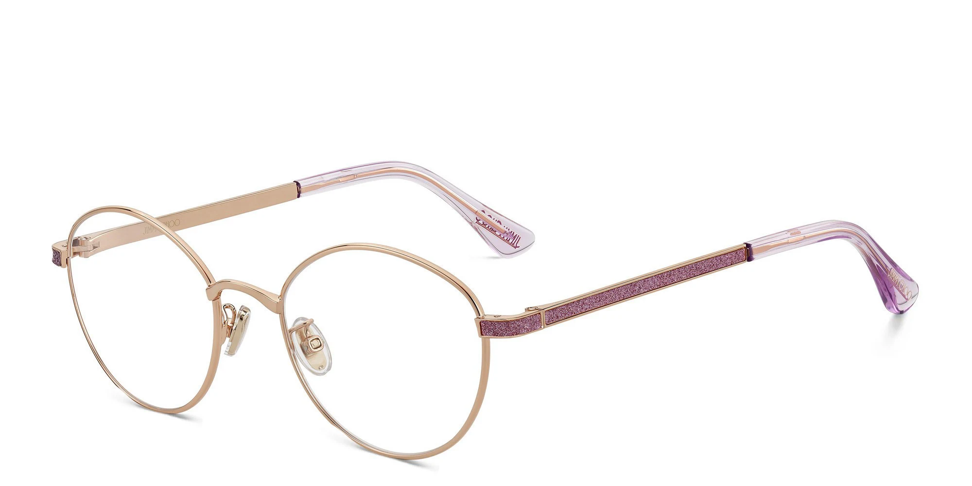 Shop JIMMY CHOO Round Eyeglasses in Gold Violet online.