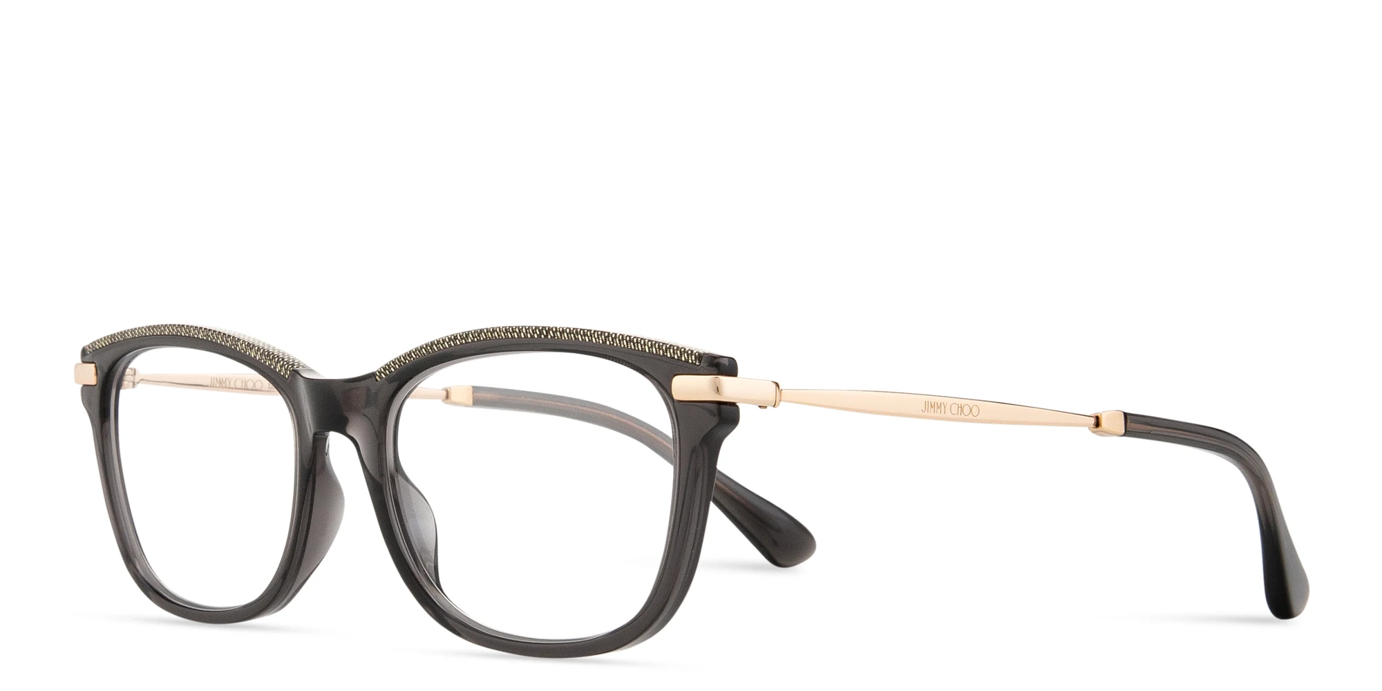 Shop JIMMY CHOO Engraved Logo Cat-Eye Eyeglasses in Black online.