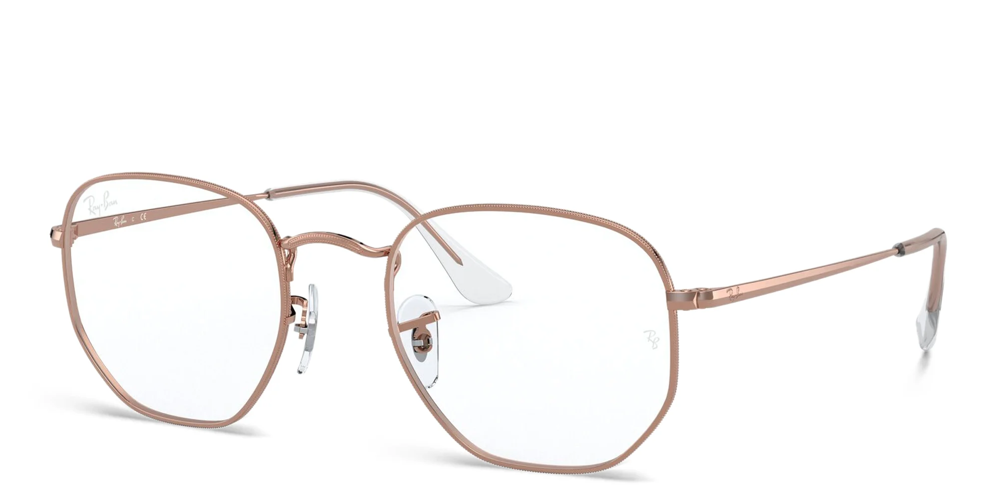Shop Ray-Ban Unisex Hexagonal Irregular Eyeglasses in Rose Gold online.