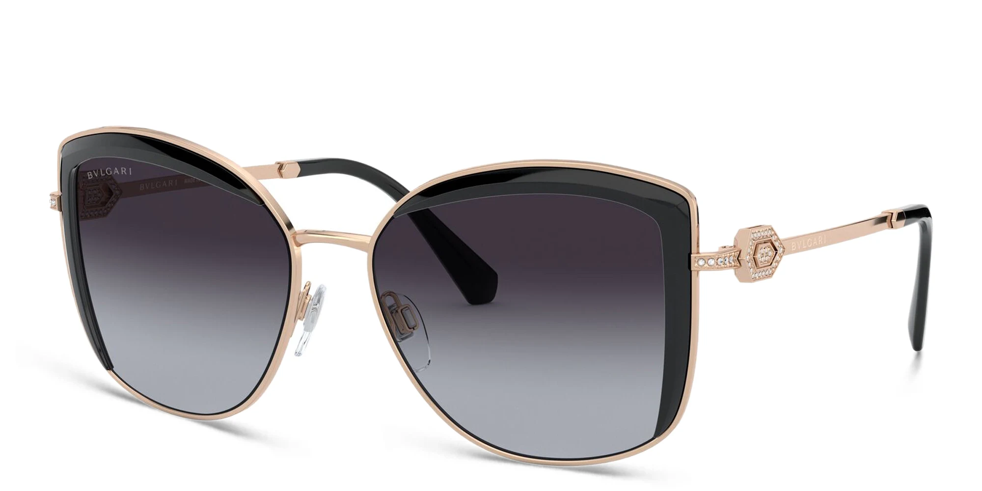 Shop BVLGARI Square Sunglasses in Pink Gold/Black online.