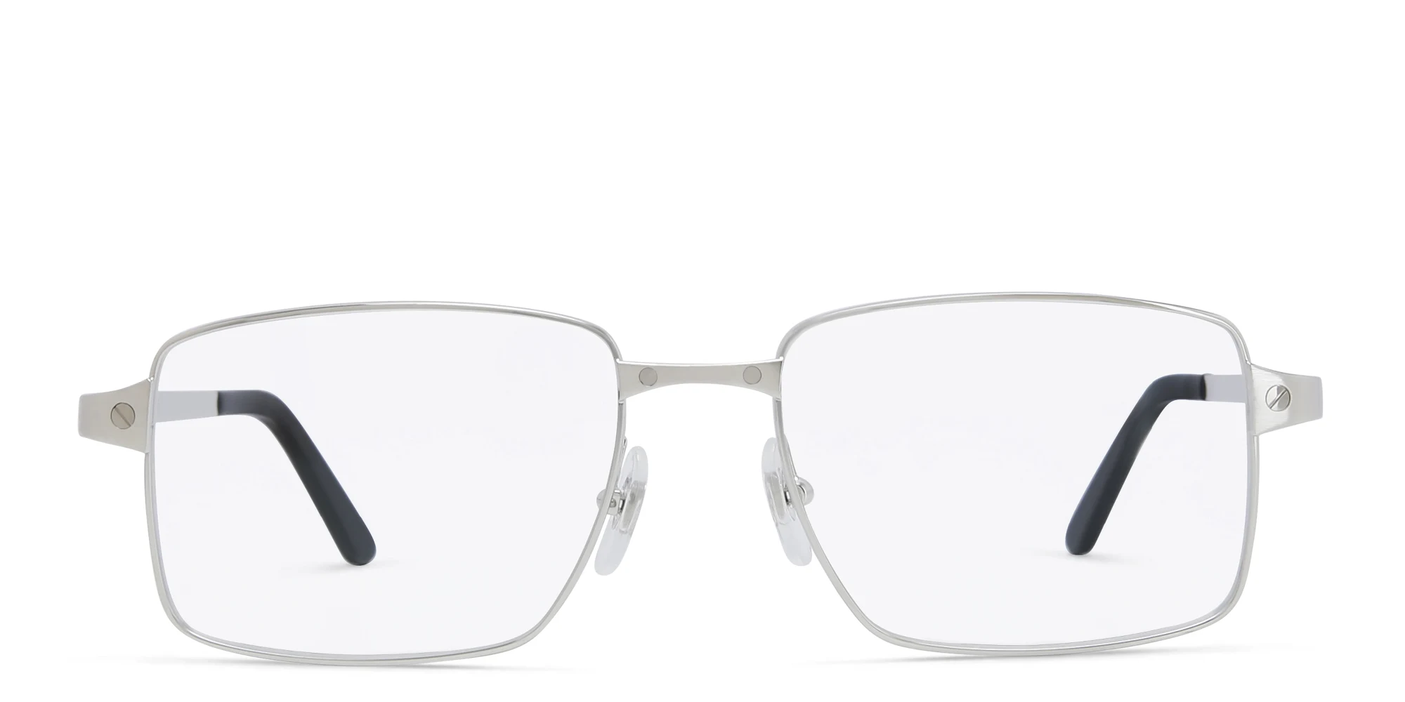 Shop Cartier Santos de Cartier Wide Rectangle Eyeglasses in Silver online.