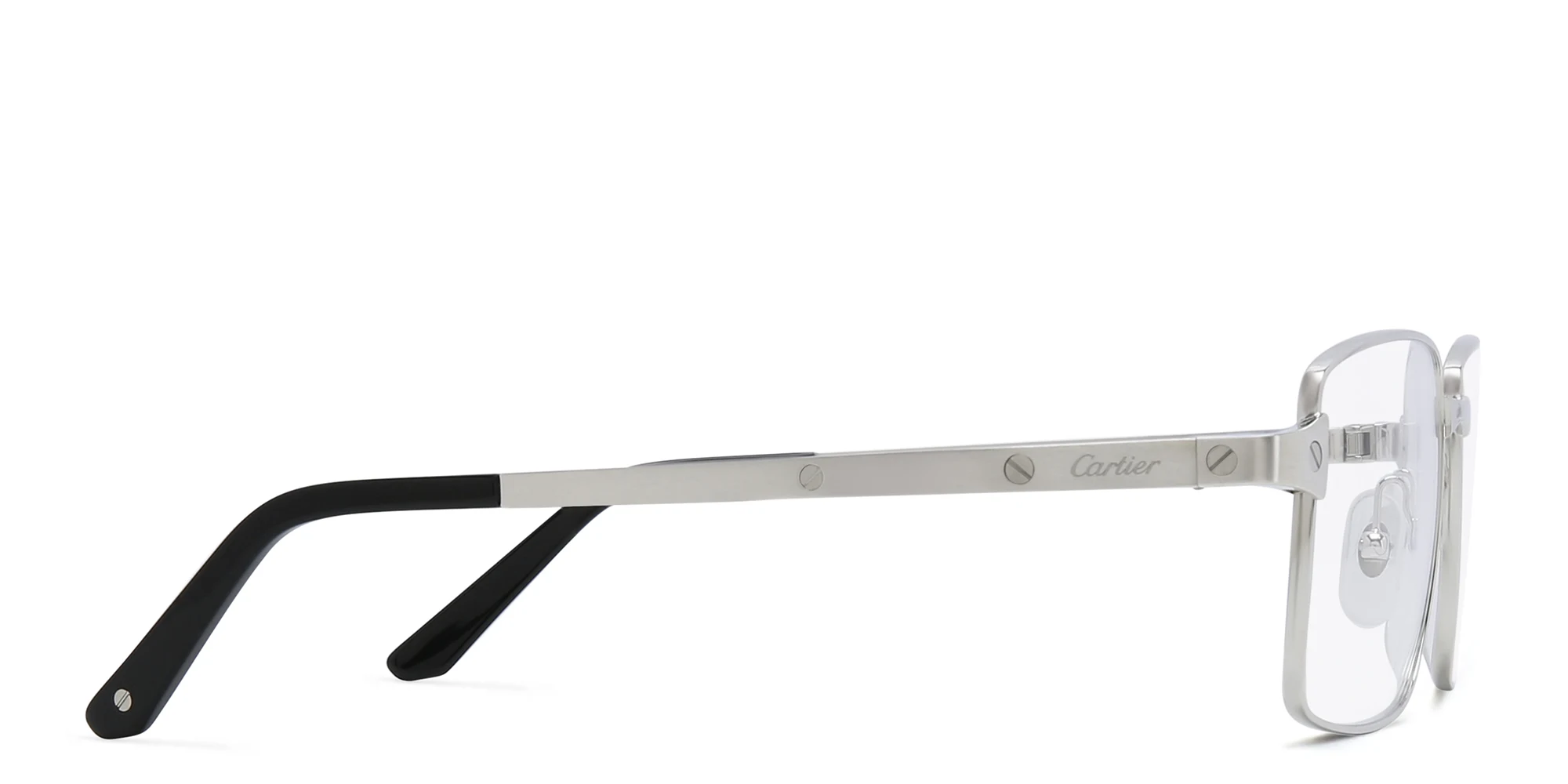 Shop Cartier Santos de Cartier Wide Rectangle Eyeglasses in Silver online.