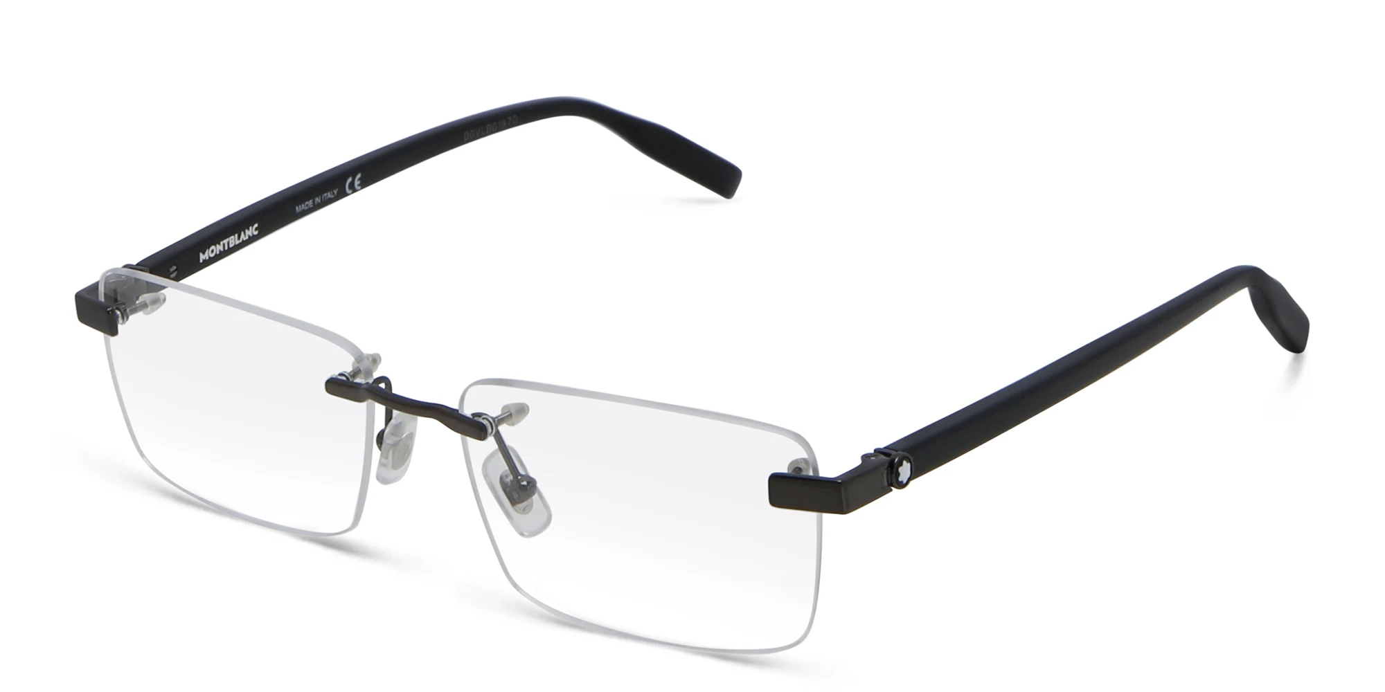 Shop MONTBLANC Rimless Wide Rectangle Eyeglasses in Black online.
