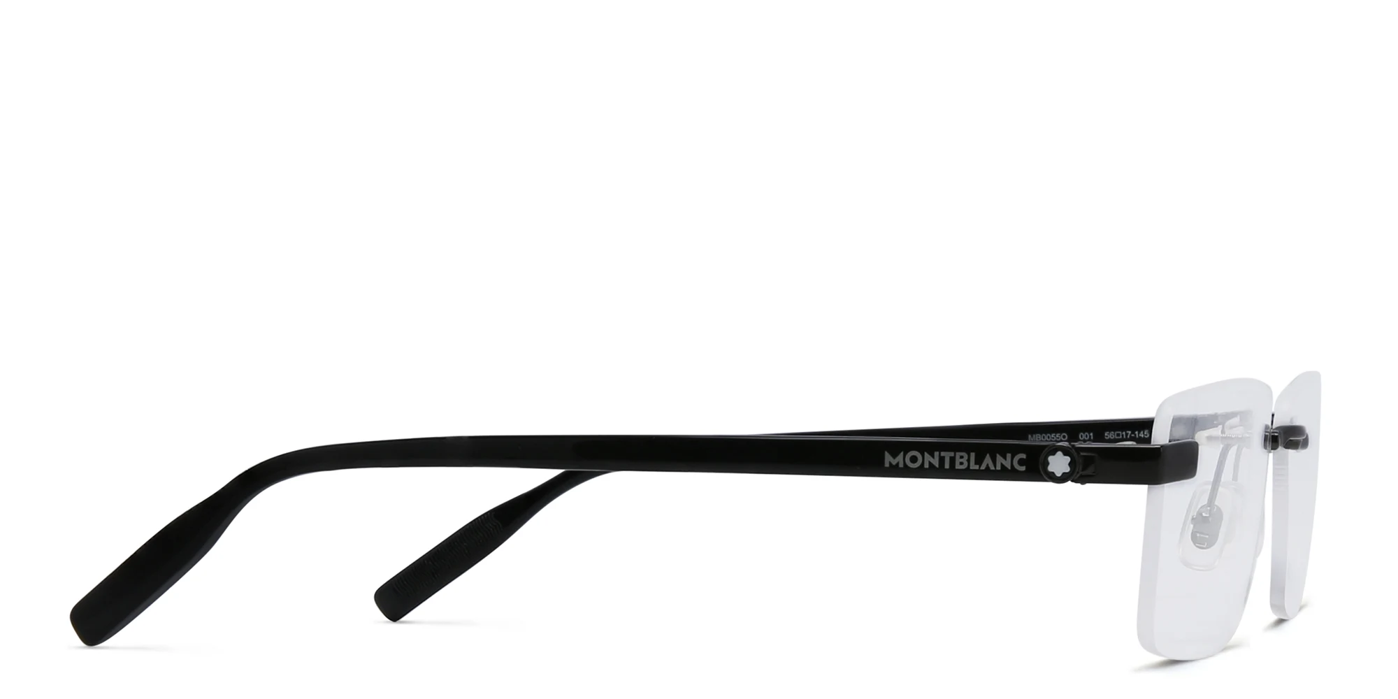 Shop MONTBLANC Rimless Wide Rectangle Eyeglasses in Black online.
