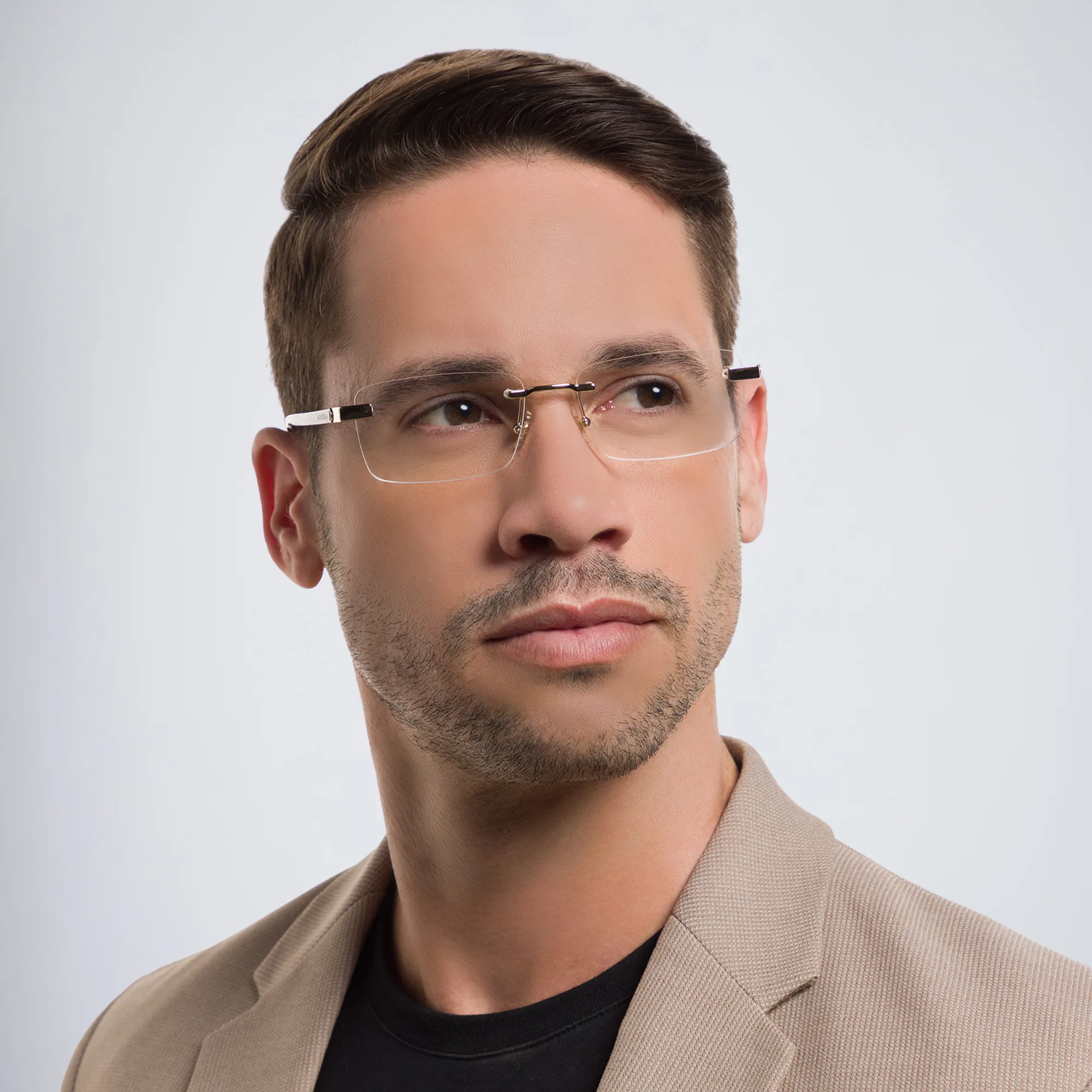 Shop MONTBLANC Rimless Wide Rectangle Eyeglasses in Gold online.