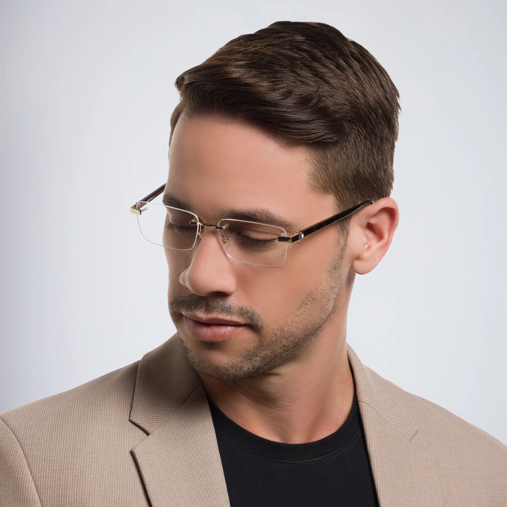 Shop MONTBLANC Rimless Wide Rectangle Eyeglasses in Gold online.