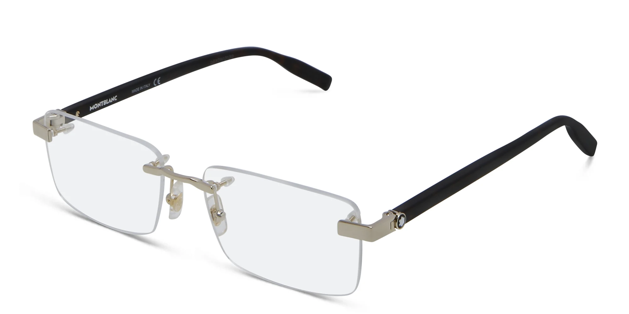Shop MONTBLANC Rimless Wide Rectangle Eyeglasses in Gold online.