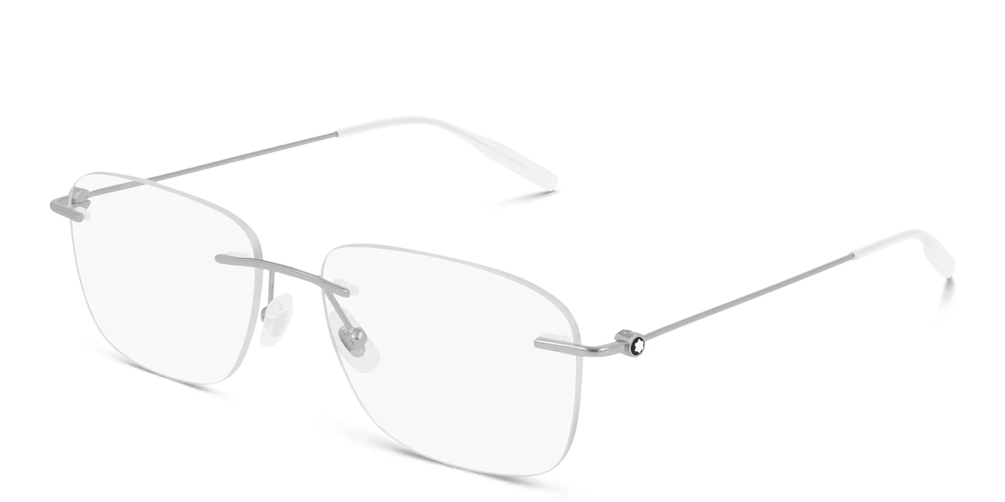 Shop MONTBLANC Rimless Wide Rectangle Eyeglasses in Silver online.