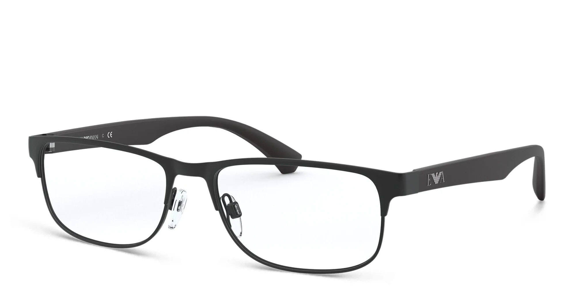 Shop Emporio Armani Rectangle Eyeglasses in Matte Black online.