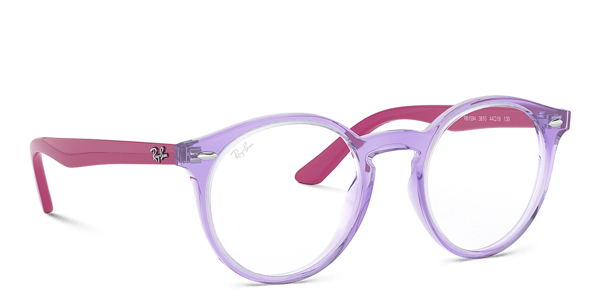 Shop Ray-Ban Junior Kids Round Eyeglasses in Transparent Violet online.