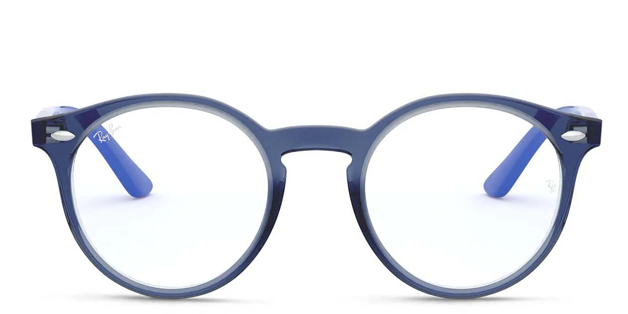 Shop Ray-Ban Junior Kids Round Eyeglasses in Transparent Blue online.