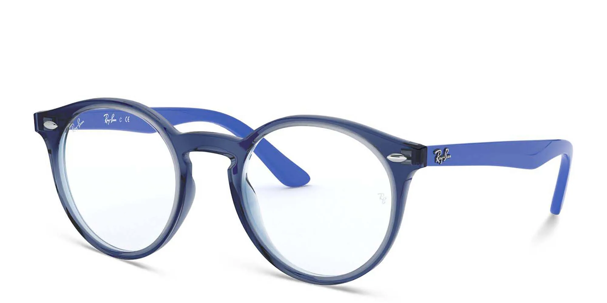 Shop Ray-Ban Junior Kids Round Eyeglasses in Transparent Blue online.