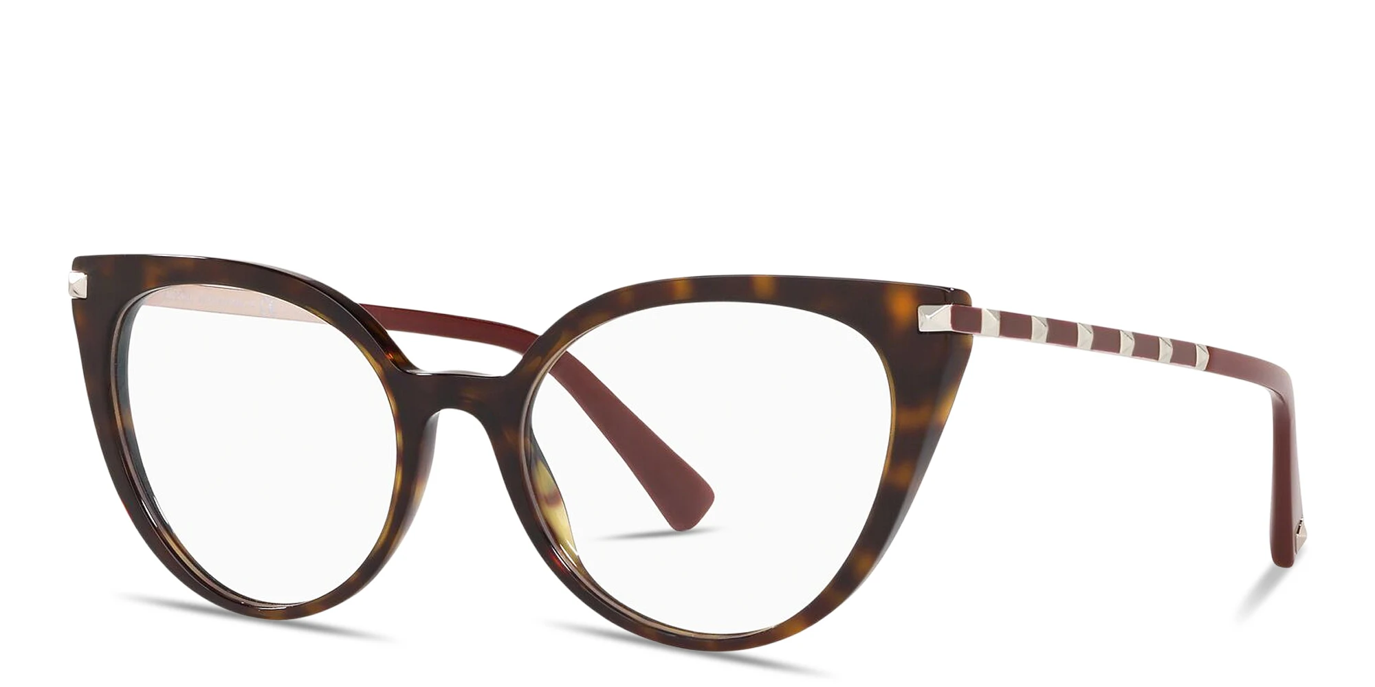 Shop VALENTINO Stud Cat-Eye Eyeglasses in Havana online.