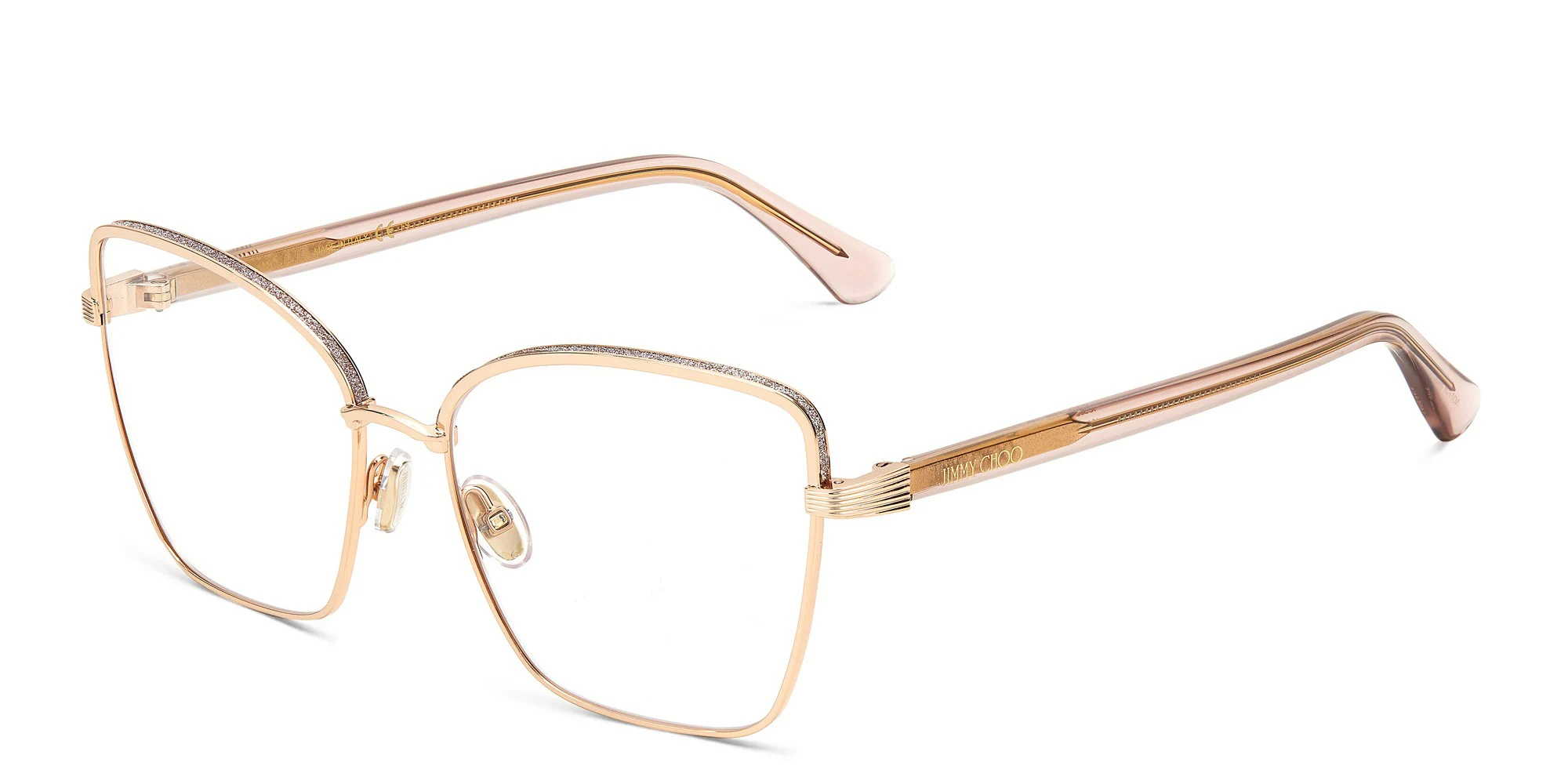 Shop JIMMY CHOO Wide Cat Eye Eyeglasses in Gold Copper online.