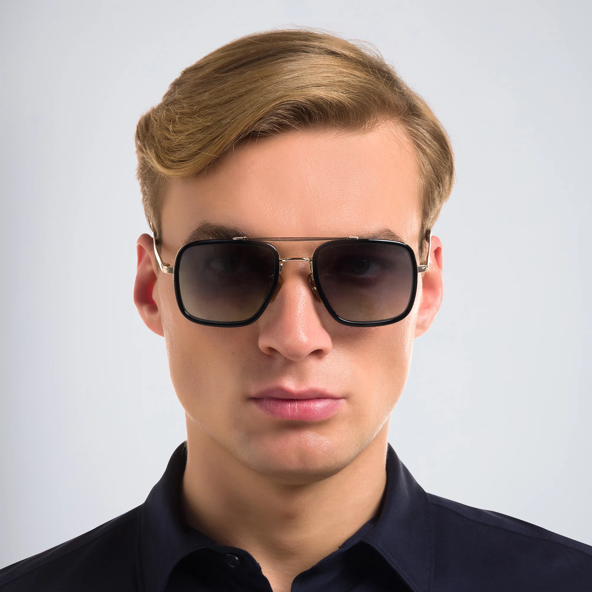 Shop DAVID BECKHAM Square Sunglasses in Gold Black online.