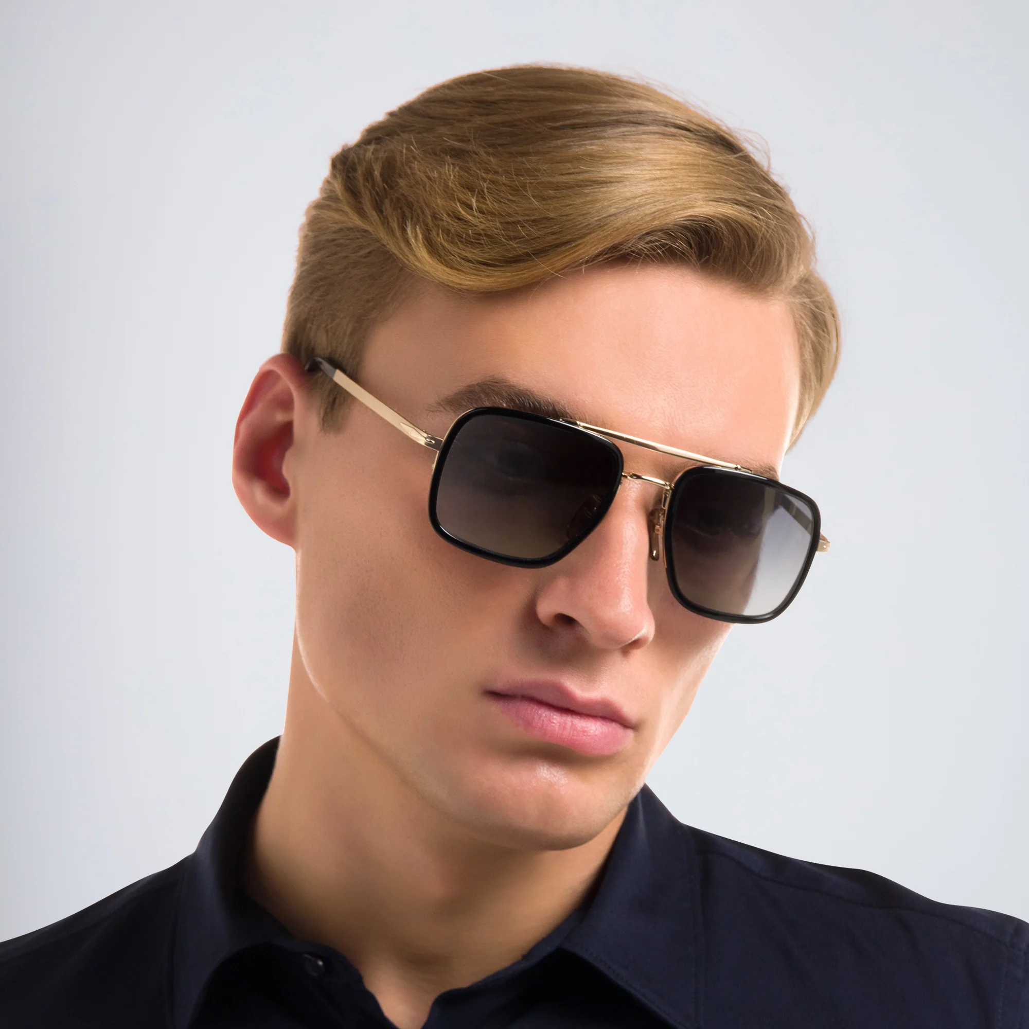 Shop DAVID BECKHAM Square Sunglasses in Gold Black online.