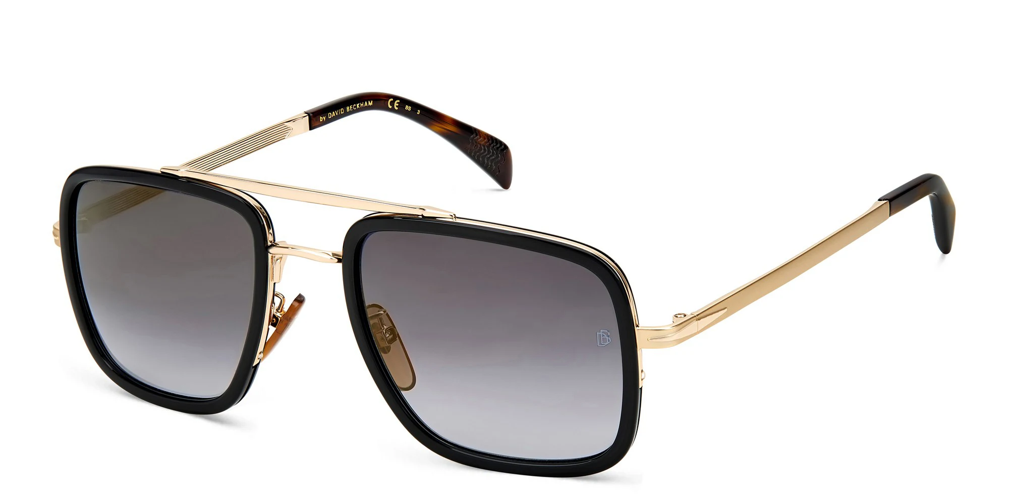 Shop DAVID BECKHAM Square Sunglasses in Gold Black online.