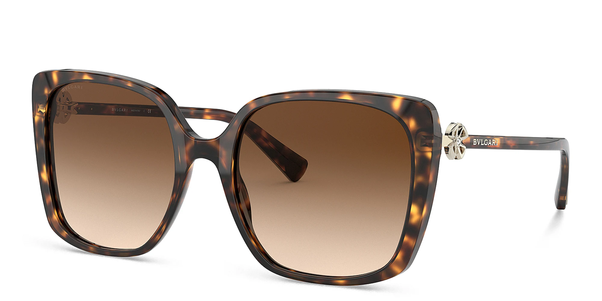 Shop BVLGARI Oversized Square Sunglasses in Dark Havana online.