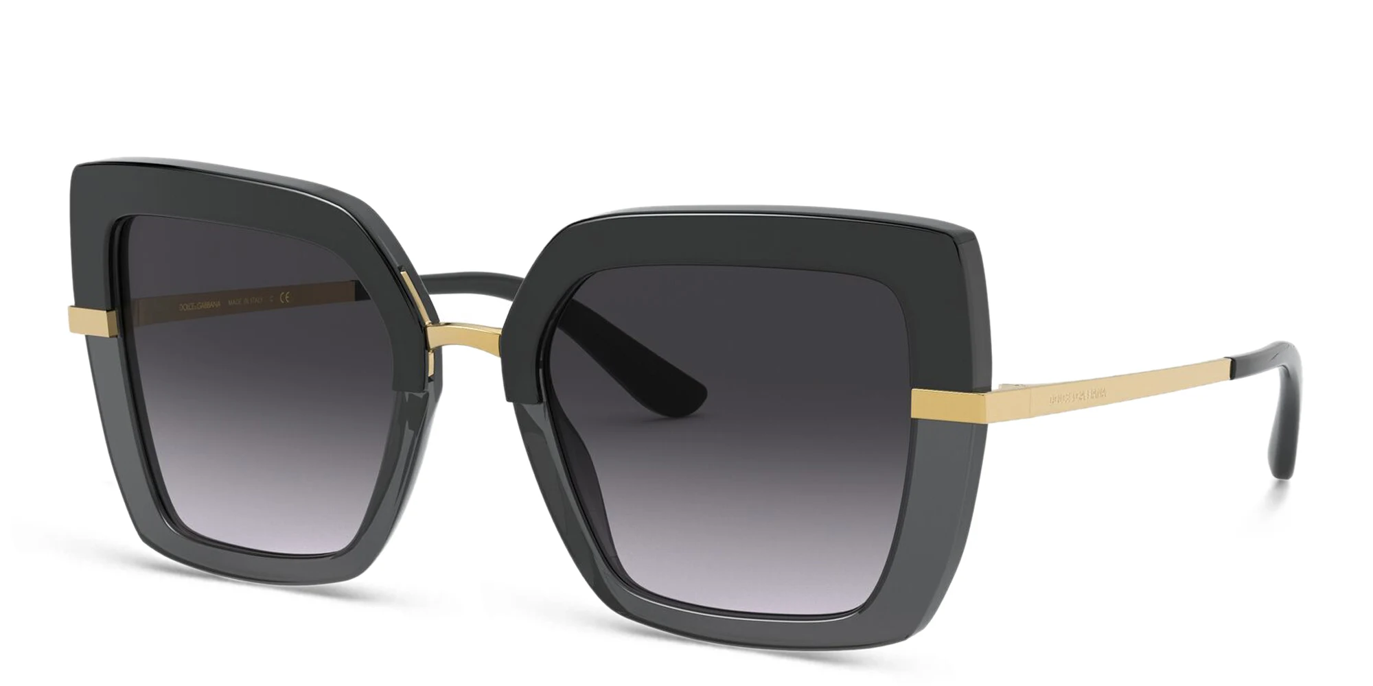 Shop Dolce & Gabbana Square Sunglasses in Black On Transparent Black online.